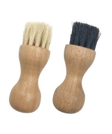 2 Pieces Shoe Polish Applicator Brushes Wooden Handle Strong Bristles Pig Hair Brush for Shoes Care