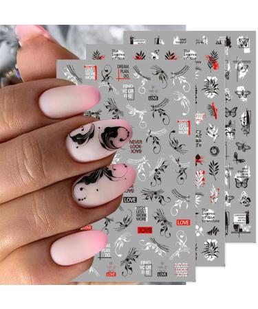 Tattoo DIY Flower Simple Design Transfer Decals Nail Sticker 3D Black Vine Leaf Alphabet(F-745) (Black F) - Buy Online on GoSupps.com