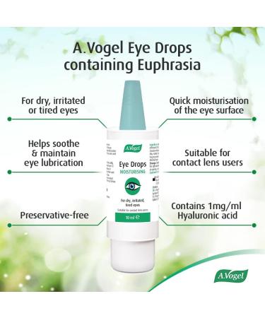 A.Vogel Moisturising Eye Drops 10ml - Hydrating Solution for Dry, Irritated Eyes - Contact Lens Friendly - Preservative Free with Euphrasia & Hyaluronic Acid - Buy Online on GoSupps.com