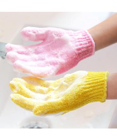 Natural Bamboo Exfoliating Bath Gloves - 1 Pair for Body and Face | Pink Wash Gloves for Adults and Kids - Body Shop Quality - Buy Online on GoSupps.com