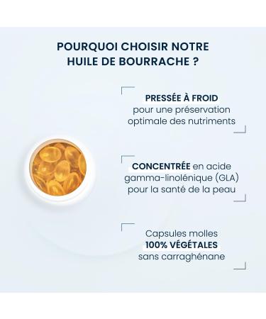 Borage Oil - 60 Capsules 500 mg - Rich in Omega 6 & 9-1 Months - Vegan - For Skin Hair Joints and Wellness - Organic Cold Pressed Seeds Made in France - Dynveo - Buy Online on GoSupps.com