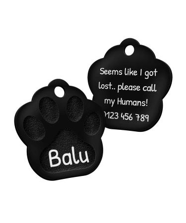 ENGRAVO Dog Tag Paw in Black with Your Personal Engraving Small 26mm Black