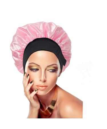 Satin Bonnet Silk Bonnet for Curly Hair Sleep Cap for Women Adjustable Satin Hair Wrap for Sleeping  Wide Band Pink