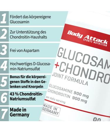 Body Attack Glucosamin & Chondroitin - 180 High-Dose Capsules for Athletes | 900mg Joint Support | Made in Germany - International Shipping - Buy Online on GoSupps.com