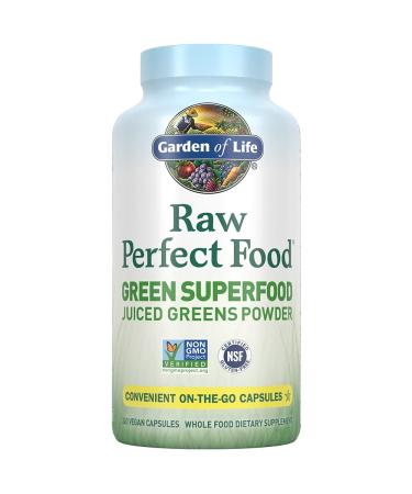 Garden of Life RAW Perfect Food Green Superfood Juiced Greens Powder 240 Vegan Capsules