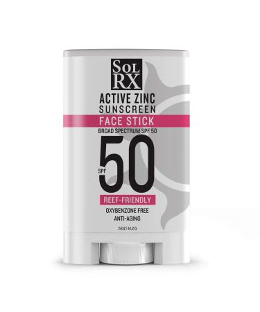 SolRX MINERAL SPF 50 Sunscreen Stick for Face - Zinc Oxide Sunsceen Stick  Clear  Non-Greasy