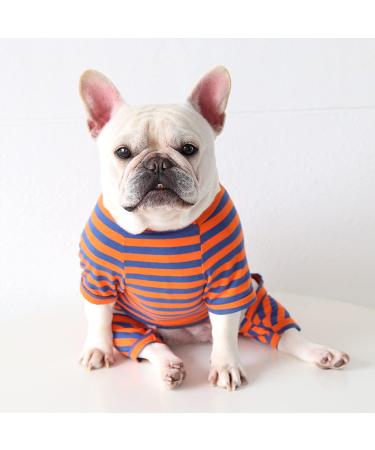 BT BEAR Colorful Striped Dog Pajamas - Soft Cotton Overall Costume for Bulldogs & Small Medium Dogs (XL Blue/Orange) - Buy Online on GoSupps.com