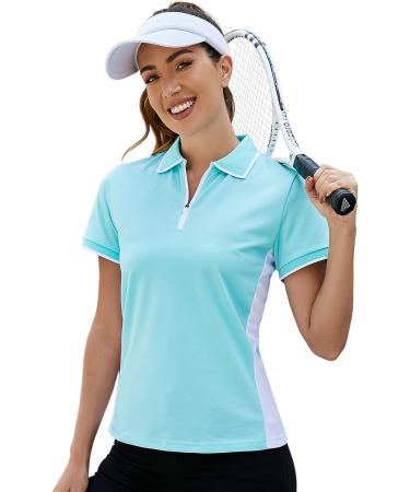 Women's Golf Polo T-Shirt | Short Sleeve Collared Athletic Print | Little Beauty 1444-Azure Blue White (Medium) - Buy Online on GoSupps.com