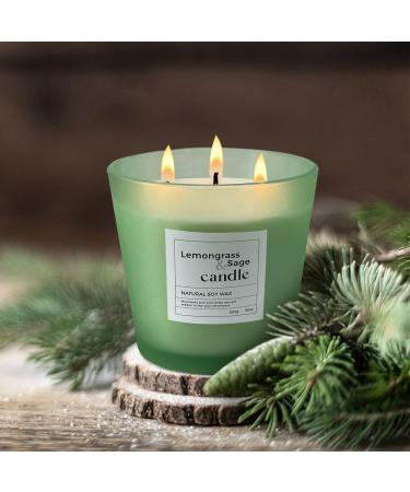 30 oz Highly Scented Soy Candles Large for Home Lemongrass & Sage Aromatherapy Candle 3 Cotton Wicks Smokeless Long Lasting 120 hrs in Midnight Lights Great Gift for Women & Men Green