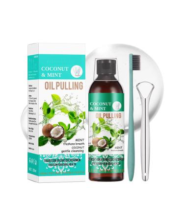 Coconut Oil Pulling for Teeth Mint Oil Pulling Mouthwash with Tongue Scraper Toothbrush Alcohol Free