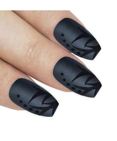 Bling Art False Nails Black Matte Ballerina Coffin 24 Artificial Nails Long Tips with Glue