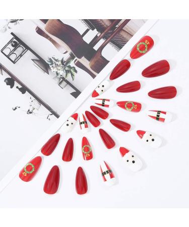 Brishow Christmas Artificial Nails - Snowman Press On Ballerina Red False Nails - 24 Full Cover Nails for Women & Girls - Buy Online on GoSupps.com