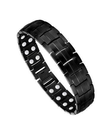 Feraco Magnetic Bracelet for Men Titanium Steel Magnetic Bracelet for Men with Double Row Magnets Adjustable (Black)