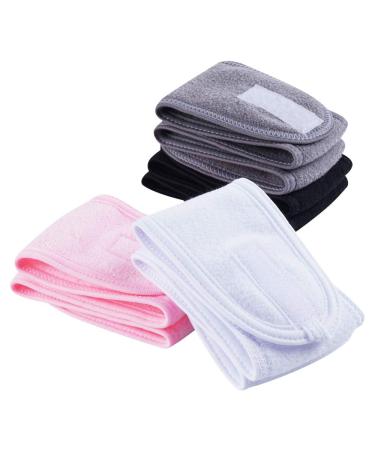 4 PCS Facial Spa Headbands - Terry Cloth Stretch Towel with Magic Tape in White, Black, Pink, Gray - Buy Online on GoSupps.com