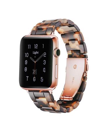 Light Apple Watch Band - Fashion Resin iWatch Band Compatible with Copper Stainless Steel Buckle for Apple Watch Series 8 Series 7 Series SE Series 6 Series 5 4 3 2 1(Tortoise Stone, 38mm/40mm/41mm) Art Tortoise Shell 38mm/40mm/41mm