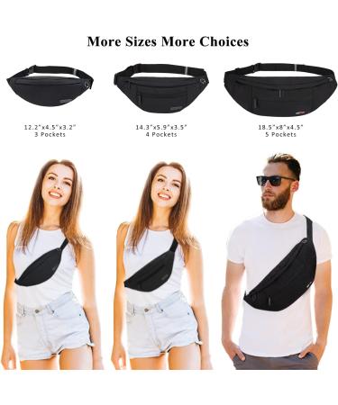MAXTOP Fanny Pack with Headphone Jack, 3-Zipper Pockets, Adjustable Straps - Black Medium for Men and Women - Buy Online on GoSupps.com