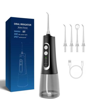 Water Flosser for Teeth Cleaner Rechargeable Portable Water Dental Floss 4 Modes 300ML IPX7 Waterproof Powerful Battery Oral Irrigator for Home Travel