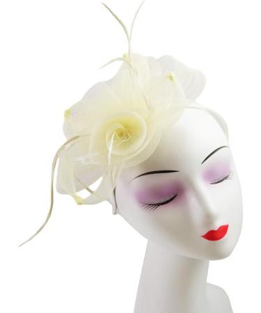 Finecy In New Women Feather Flower Headband Fascinator Clip Races Wedding Party Royal Ascot (Beige) M Beige - Buy Online on GoSupps.com