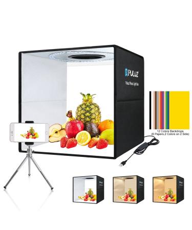 Photo Light Box 16x16 for Product Photography Quick Install Professional Photo Boxes with Lights Three Color Dimmable Photo Booth Studio with 12 Color Background