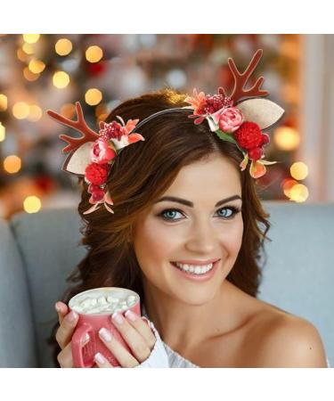 IYOU Christmas Headbands Set Reindeer Antlers Red Hair Band Flower Hair Clips Party Xmas Hair Accessories for Halloween Cosplay - Buy Online on GoSupps.com
