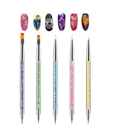 5pcs Double Ended Nail Art Brushes Point Drill Nail Dotting Drawing Painting Tools Liner for Manicure Nail Art Design Nail Art Pens nail dotting tool Colorful