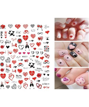 Valentines Day Nail Art Stickers Decals 8 Sheets JMEOWIO Self Adhesive Red Heart Love Kiss Lip Rose Flower Pattern DIY Design Nail Decoration for Women Girls - Buy Online on GoSupps.com