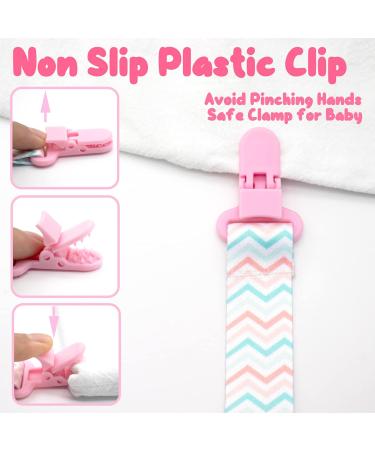 Pink Dummy Clips Set with Silicone Ring Adapter | Baby Pacifier Holder with Plastic Clasp | Soother Clip Straps for Dummies, Soothers, Teething Toys - Buy Online on GoSupps.com