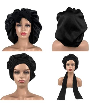 Satin Hair Bonnet for Women - Black Silk Shower Cap for Sleeping & Curly Hair Protection - Buy Online on GoSupps.com