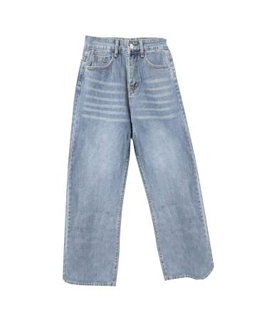 Lady high waist stretch vintage pants Long normal ripped sexy slim washed jeans running stretch fashion casual loose lifting jean pockets casual narrow waist and button strip jeans blue m
