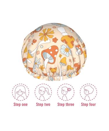 Cute Cartoon Mushrooms Shower Cap for Women | Reusable Waterproof Hair Protector | Adjustable & Stretchy Shower Hat | Retro Floral Hippie Design - Buy Online on GoSupps.com