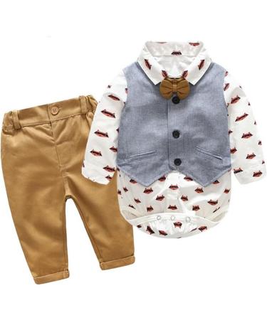 Volunboy Baby Boys Gentleman Suit 4 PCS Set | Formal Waistcoat Outfit Wedding Shirts + Vest + Bow Tie | 18-24 Months - Buy Online on GoSupps.com