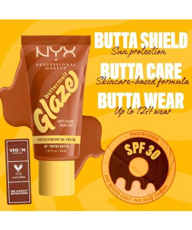  NYX PROFESSIONAL MAKEUP NYX Professional Makeup - Hydrating Foundation SPF 30 - Long-Lasting Wear Up to 12h - 93% Skincare Ingredients - Vegan Formula - Buttermelt Glaze Tint - Shade: Toffee Butter - 30ml - Buy Online on GoSupps.com
