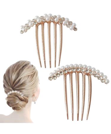 2 Pcs Pearl Hair Side Combs Clip Crystal Rhinestone Hair Combs for Women Decorative Combs Hairpins Hair Accessories for Wedding Party Daily