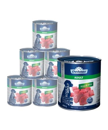 Dehner Premium dog food adult |Wet food for adult dogs |Allergy sufferers |Beef wild |Cutting festival |Without artificial additives |cereal -free |With a lot of meat premium quality |6 x 800 g Adult beef and wild 8 kg (6 -pack)