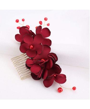 Elegant Wedding Bridal Combs Red Flower Beads Women Bridal Hair Pins Headdress bridal hair accessories Hair Jewelry - Buy Online on GoSupps.com