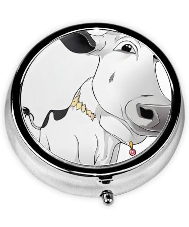 Dairy Cow Round Pill Box - 3 Compartment Portable Travel Organizer for Vitamins & Medications | Mini Decorative Purse Case - Buy Online on GoSupps.com