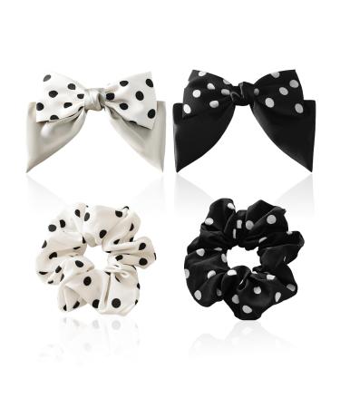 2 Pieces of Bow Hairpins and 2 Pieces of Hair Ties Simple Bow Hairpins Round Hairpins Women's French Hairpins Girls' Hair Accessories (Black Champagne Color)
