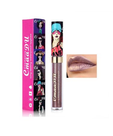 Matte Metallic Lip Gloss Long Lasting Waterproof Not Stick Cup Diamond Shimmer Fashion Liquid Lipstick Makeup for Women Girls 0.03 Fl Oz (Pack of 1) O