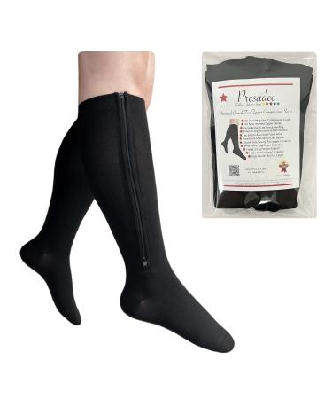 Inverted Zipper 20-30 mmHg Firm Compression Calf Leg Closed Toe Socks 2 Black