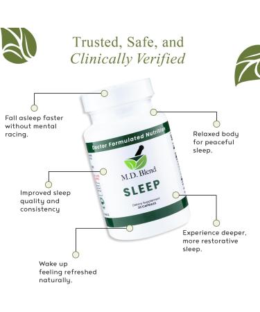 M.D. Blend Sleep - Natural Sleep Aids for Adults with l theanine Supplement, Ashwagandha, Magnesium, Valerian Root, Melatonin - Non-Habit Forming Formula for Rejuvenating - 30 Capsules (Pack of 1) - Buy Online on GoSupps.com