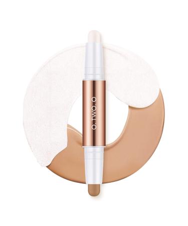 UIIOPJIOM 2 Color Dual Cream Contour Stick  Highlighter Stick  Contour Bronzer Stick  Long Lasting & Waterproof Contour Stick Makeup Kit for Brighten Make up and Ideal as Gifts (01Fair+Light brown)