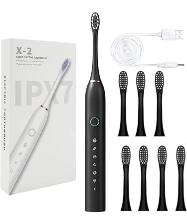 Mosunx Electric Toothbrush Automatic USB Rechargeable Electric Toothbrush Smart 6-Speed Timer IPX7 Waterproof Travel Toothbrush with 8-Replaceable Tooth Brush Heads Black