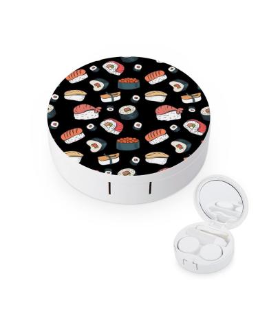 Japanese Sushi Round Case For Contact Lens Kit Storage Box with Mirror Printed