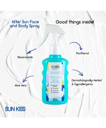 Victoria Beauty Sun Kiss Aloe Vera After Sun Face & Body Spray - Cooling Spray Face & Body Moisturiser with Hyaluronic Acid and Panthenol for Rapid Sunburn Relief 200ml - Buy Online on GoSupps.com