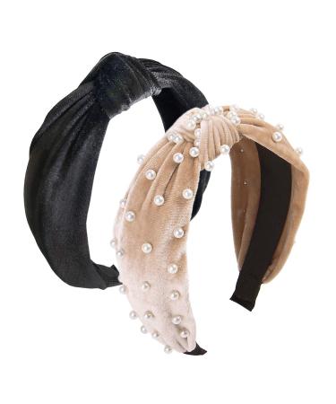 BEBEEPOO 2Pcs Pearl Velvet Wide Headbands - Vintage Style Hair Accessories - Buy Online on GoSupps.com