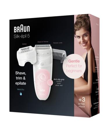 Braun Silk-pil 5 Epilator Hair Removal 3 In 1 Includes Shaver & Trimmer Head Cordless Gentle Hair Removal Setting Wet & Dry 100% Waterproof UK 2 Pin Plug 5-620 White/Pink SE5-620