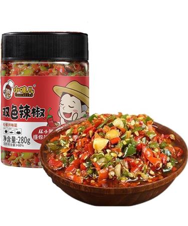 Color Chili Sauce homemade seasoning Hunan hot&spicy green and red chili peppers ickled vegetables Hot pot dipped in sauce pmixed noodle sauce Hunan specialty condiment (Color Chili Sauce 280g 3can) Color Chili Sauce 280g 3can
