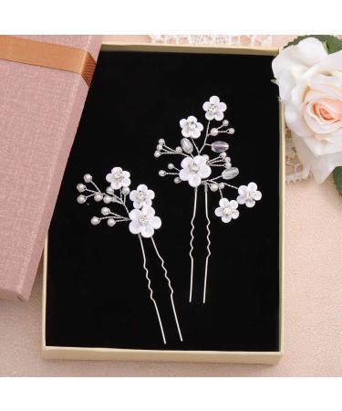 Fairvir Bridal Jewelry - Silver Rhinestone Hair Needles & Flower Hairpins for Women & Girls (2 Pieces) - Elegant Wedding Hair Accessories - Buy Online on GoSupps.com
