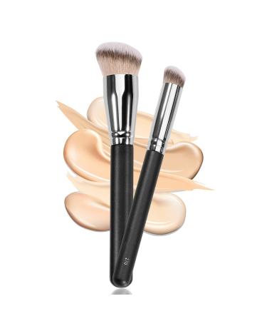 Kugge Under Eye Concealer Brush & Foundation Brush for Liquid Makeup, 2PCS Dense Synthetic Angled Kabuki Blending Makeup Brush, for Liquid, Cream and Setting Powder 170&270