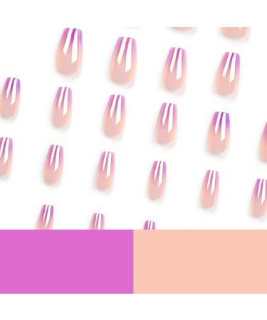 Mouyouglow Press-On Nails - Short Ballerina Nude Gradient Purple Glaze | Artificial Nails with Nail Glue - Natural Ombre Purple Fingernails (W5) - Shop Internationally! - Buy Online on GoSupps.com